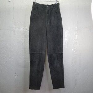 Toffs Suede Pants Women's 6 High Rise Tapered Barrel Leg Leather Black Lined Vtg